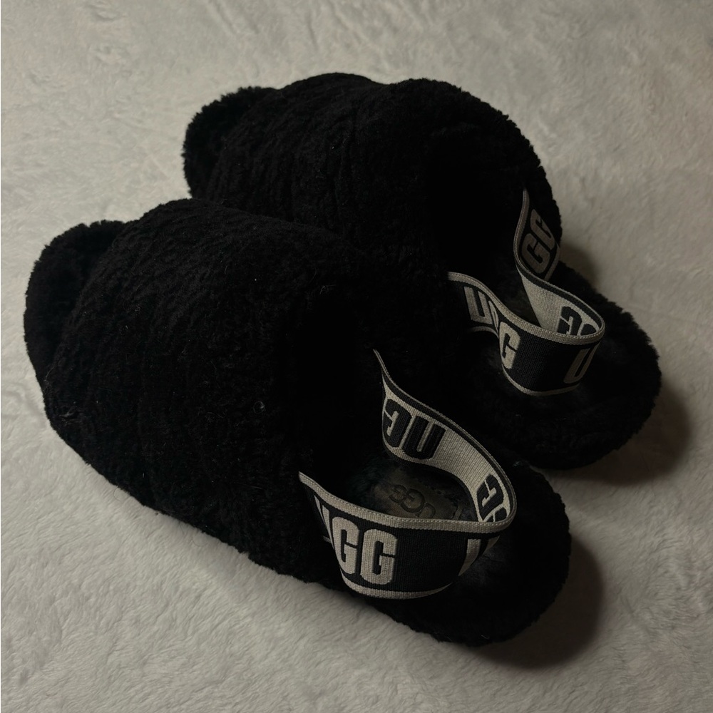 UGG Black Plush Slippers